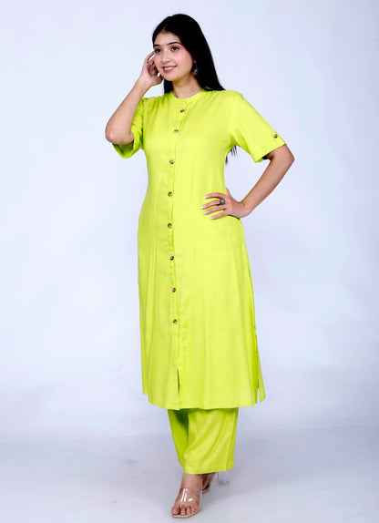 Sakura Lime Co-Ord Set with Pocket Kurta & Palazzo