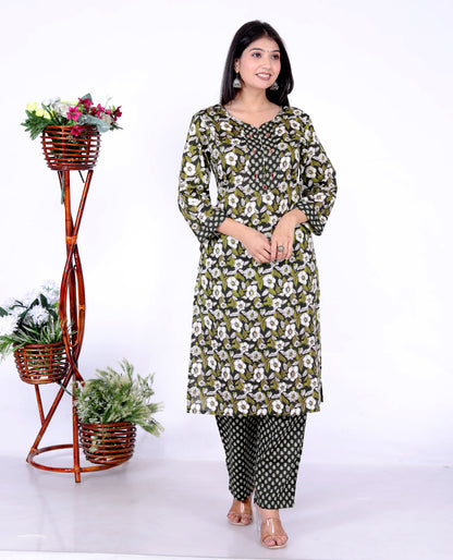 Sakura Mint Green Cambric Cotton Kurta & Palazzo Set with Handwork Embroidery