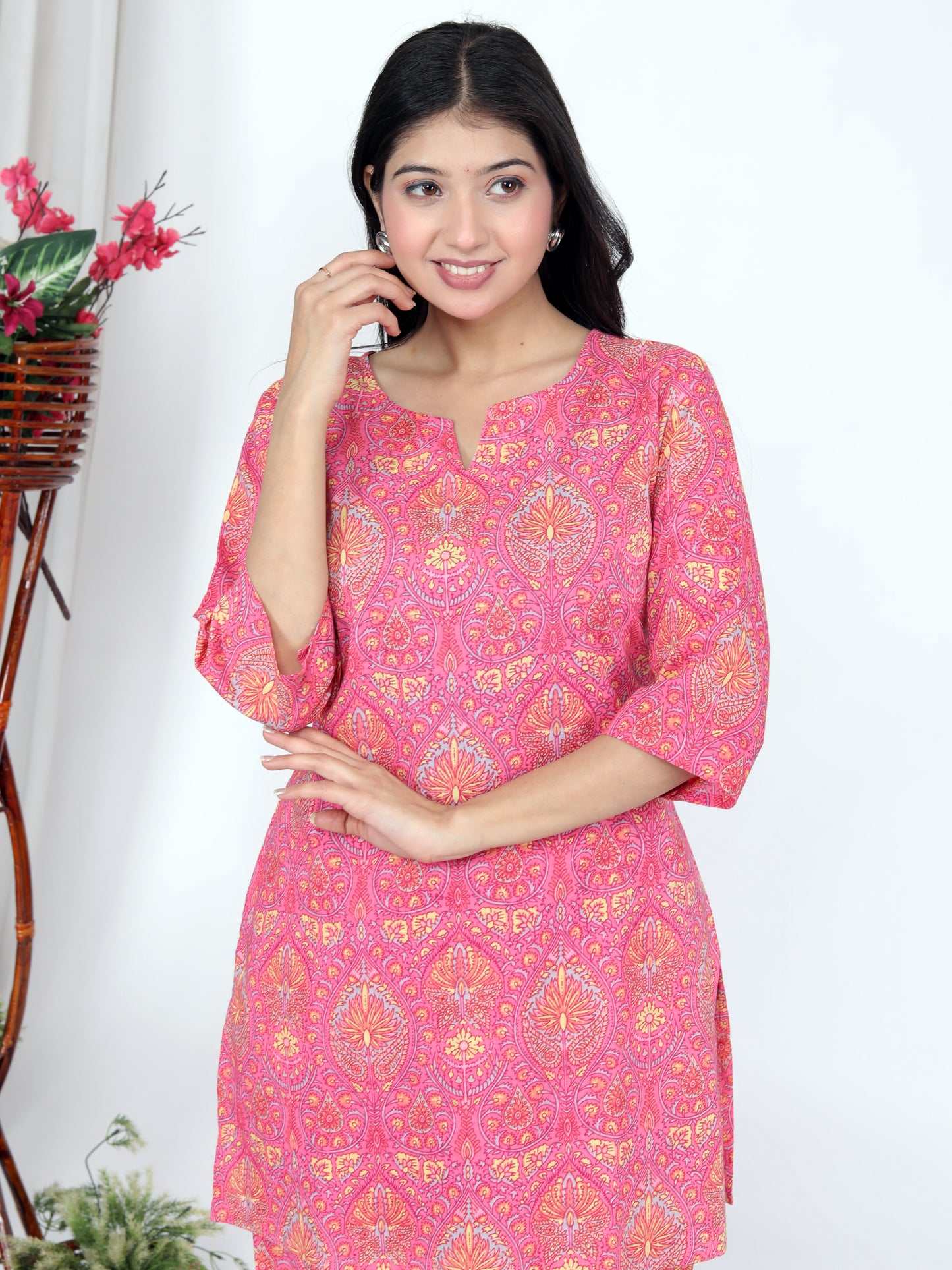 Pink Cotton Cambric Kurta Palazzo Set with Pocket | Sakura