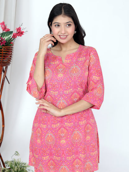 Pink Cotton Cambric Kurta Palazzo Set with Pocket | Sakura