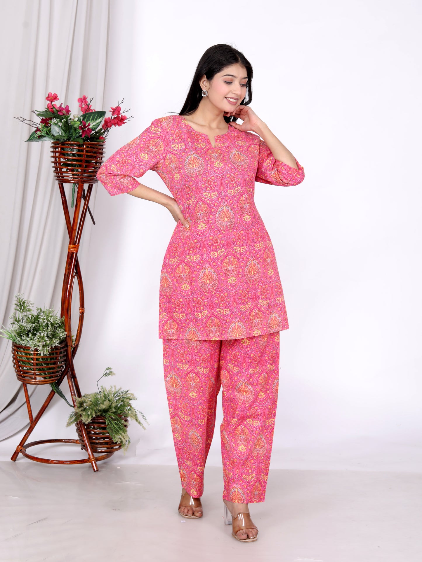 Pink Cotton Cambric Kurta Palazzo Set with Pocket | Sakura