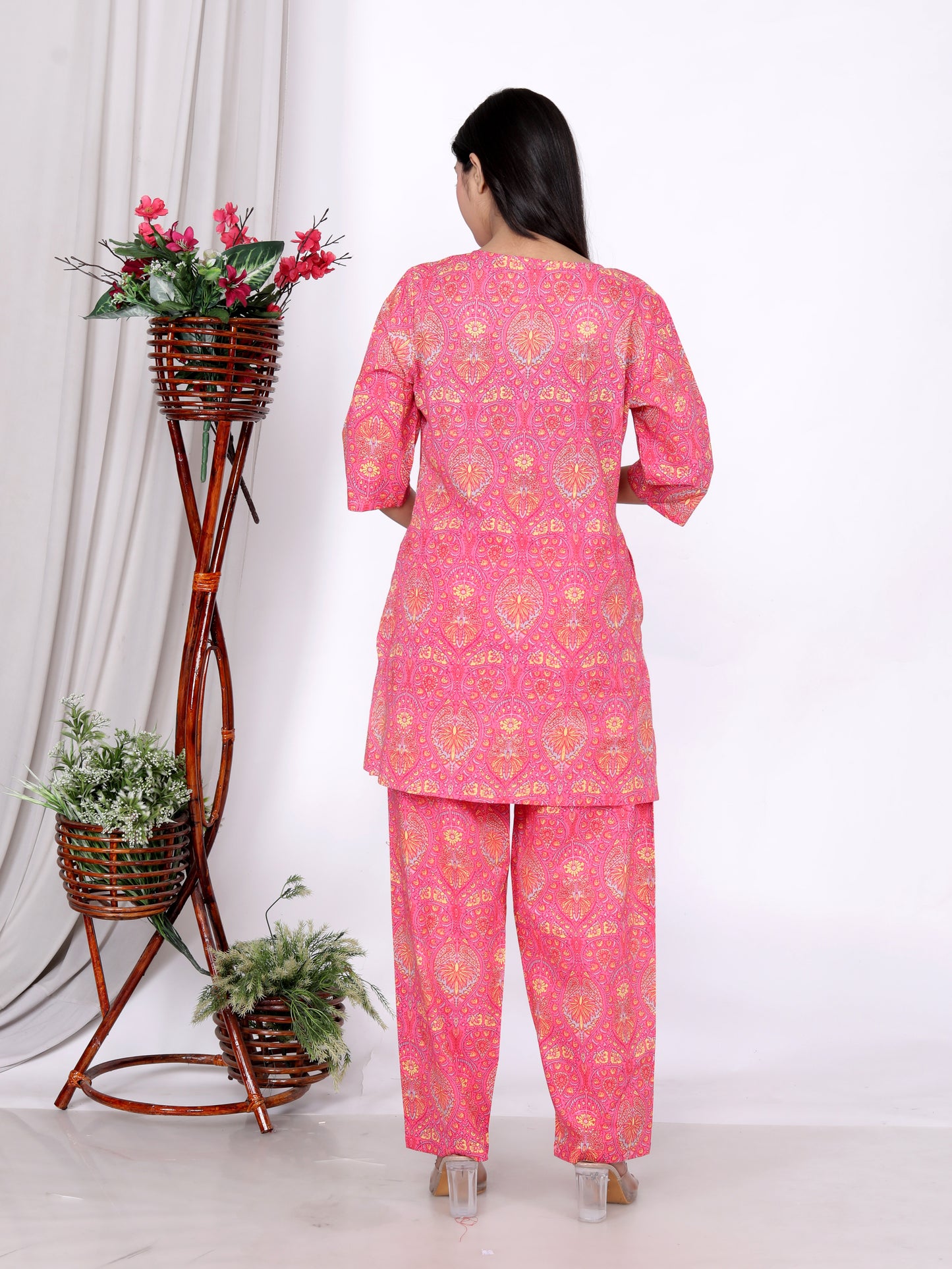 Pink Cotton Cambric Kurta Palazzo Set with Pocket | Sakura