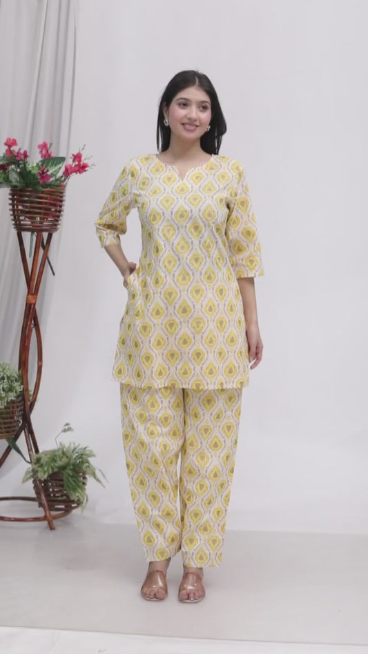 Women’s Cotton Printed Kurta Set with Pockets | Elegant & Comfortable Co-Ord Set