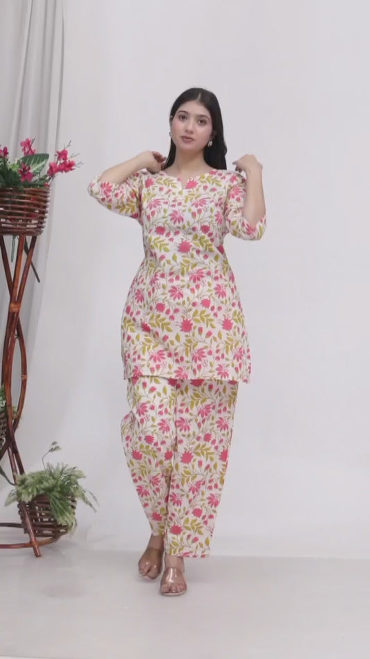 Women’s Cotton Printed Kurta Set with Pockets | Stylish & Comfortable Co-Ord Set