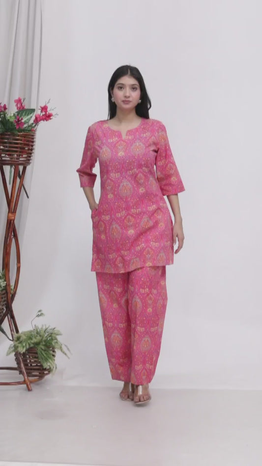 Pink Cotton Cambric Kurta Palazzo Set with Pocket | Sakura