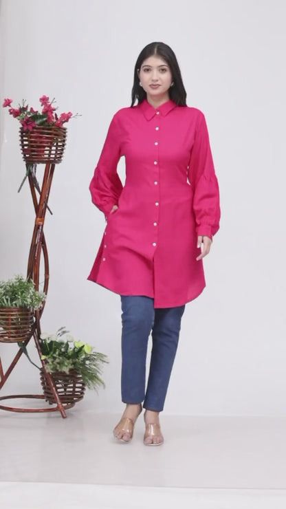 Sakura Women's Dark Pink Long Sleeve Shirt – 100% Liva Viscose Rayon Dobby | Premium Quality Formal & Casual Wear