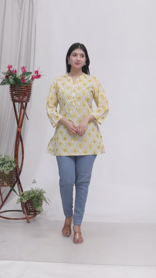 Sakura Women's Yellow Printed Cotton Kurti – Stylish & Comfortable Everyday Wear