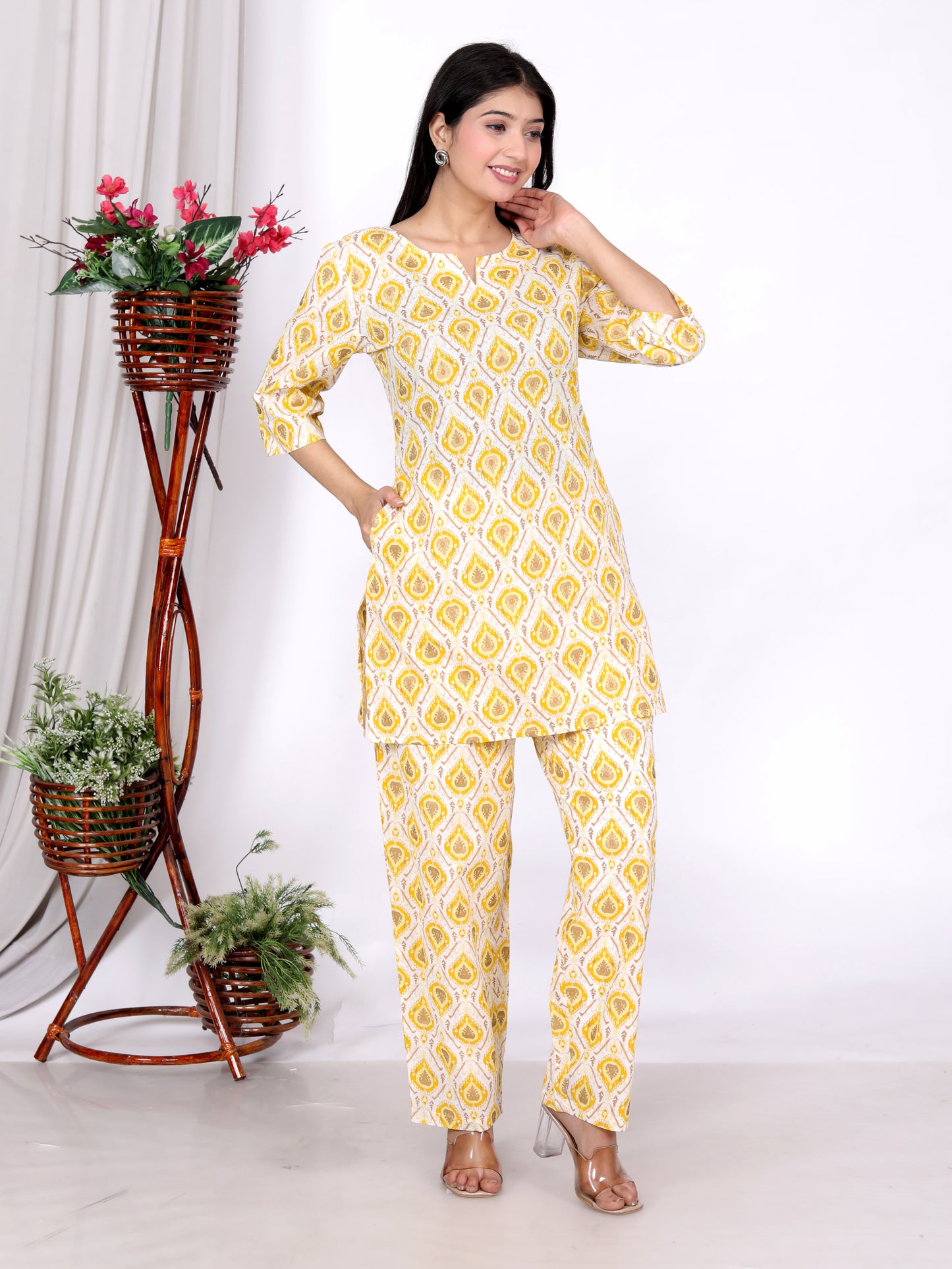 Women’s Cotton Printed Kurta Set with Pockets | Elegant & Comfortable Co-Ord Set