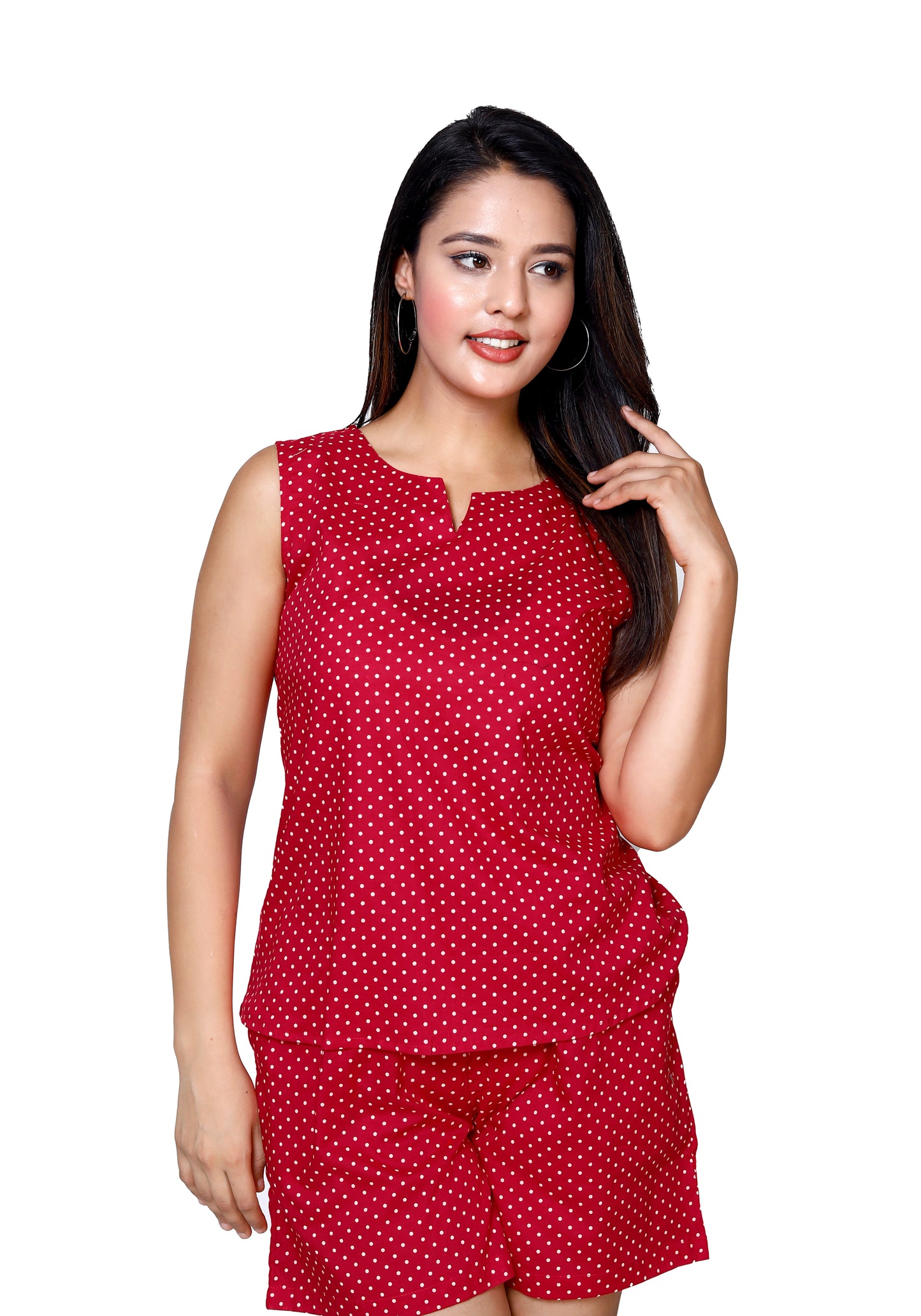 Red Polka Dot Sleeveless Top and Shorts Set