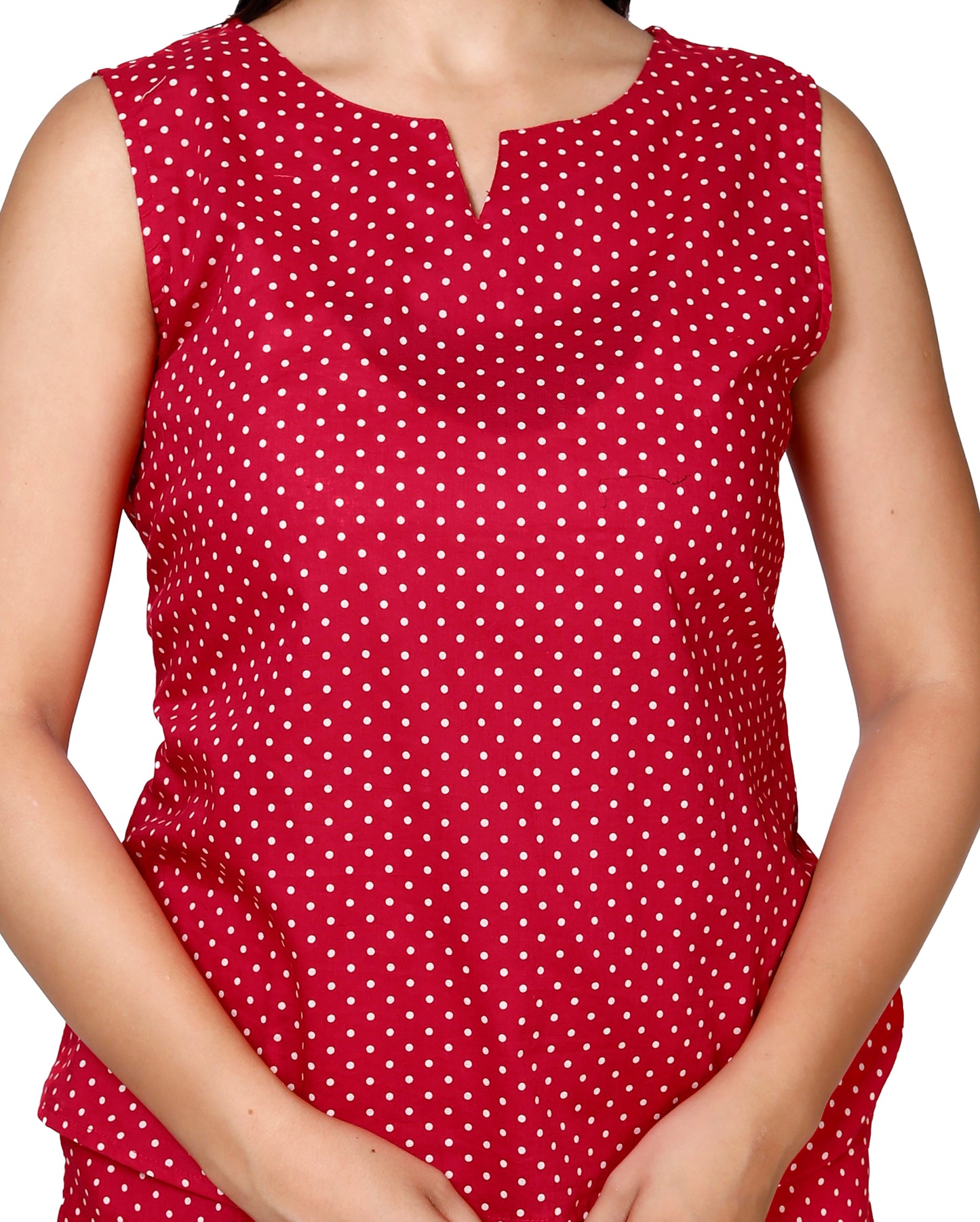 Red Polka Dot Sleeveless Top and Shorts Set