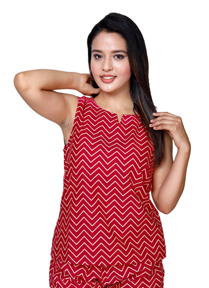 Red Zigzag Sleeveless Top and Shorts Set