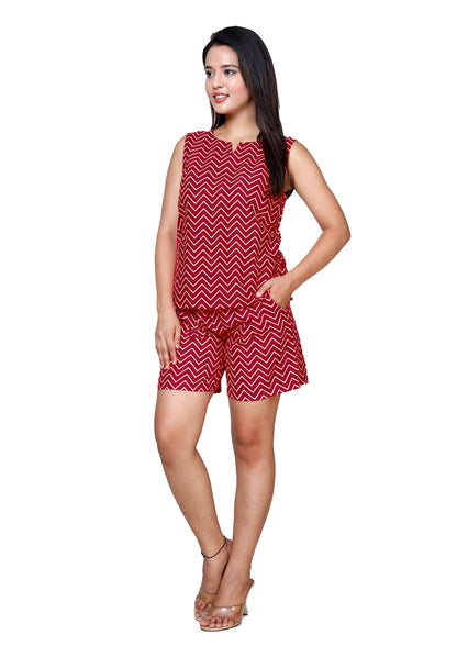 Red Zigzag Sleeveless Top and Shorts Set