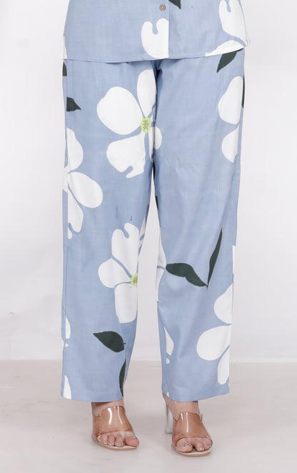 Sakura Women's Blue Floral Co-ord Set | Relaxed Fit 2-Piece Outfit in 100% Liva Rayon