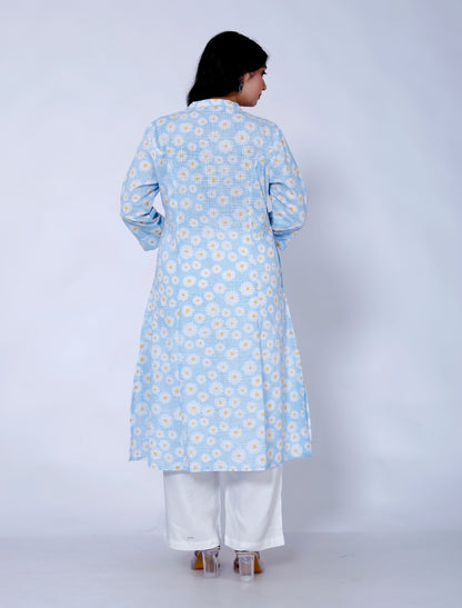 Sakura Women's Blue Floral Cotton Kurta with Palazzo Set