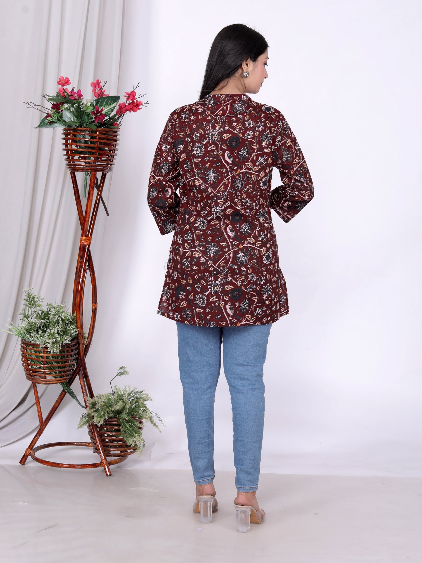 Sakura Women's Deep Wine Printed Tunic – 100% Cambric Cotton