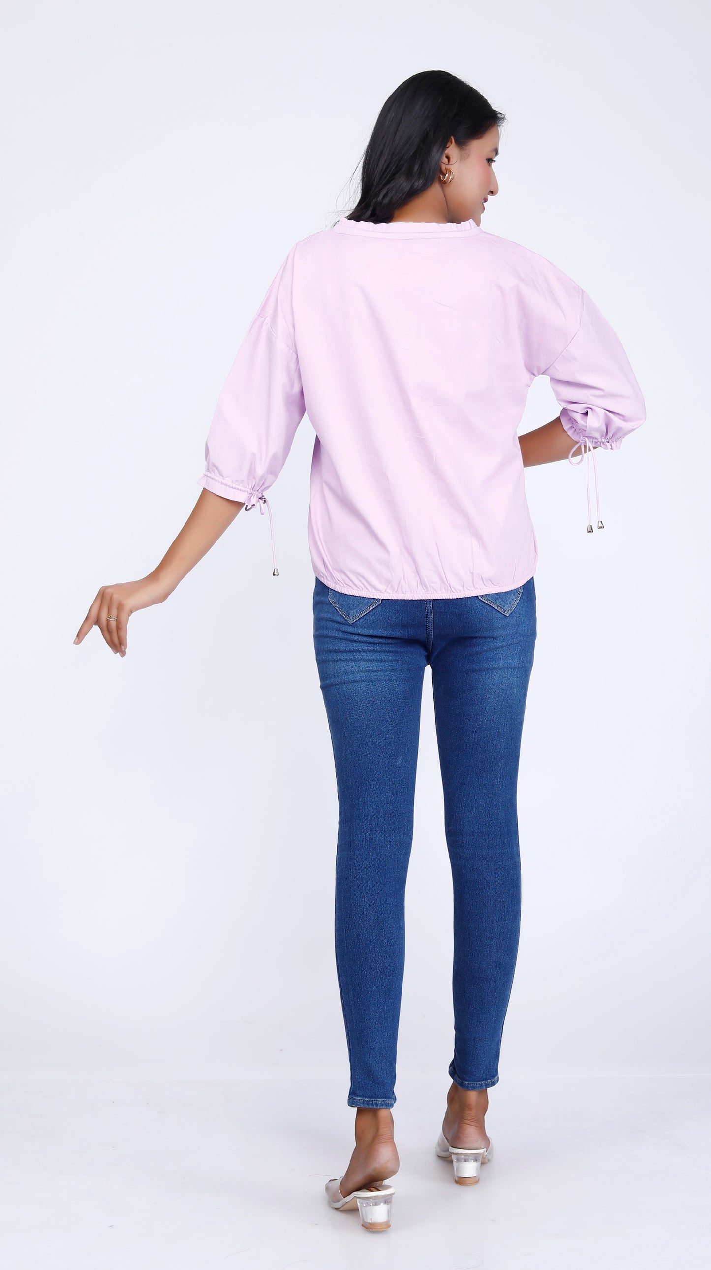 Sakura Elasticated Button-Down Top in Lavender