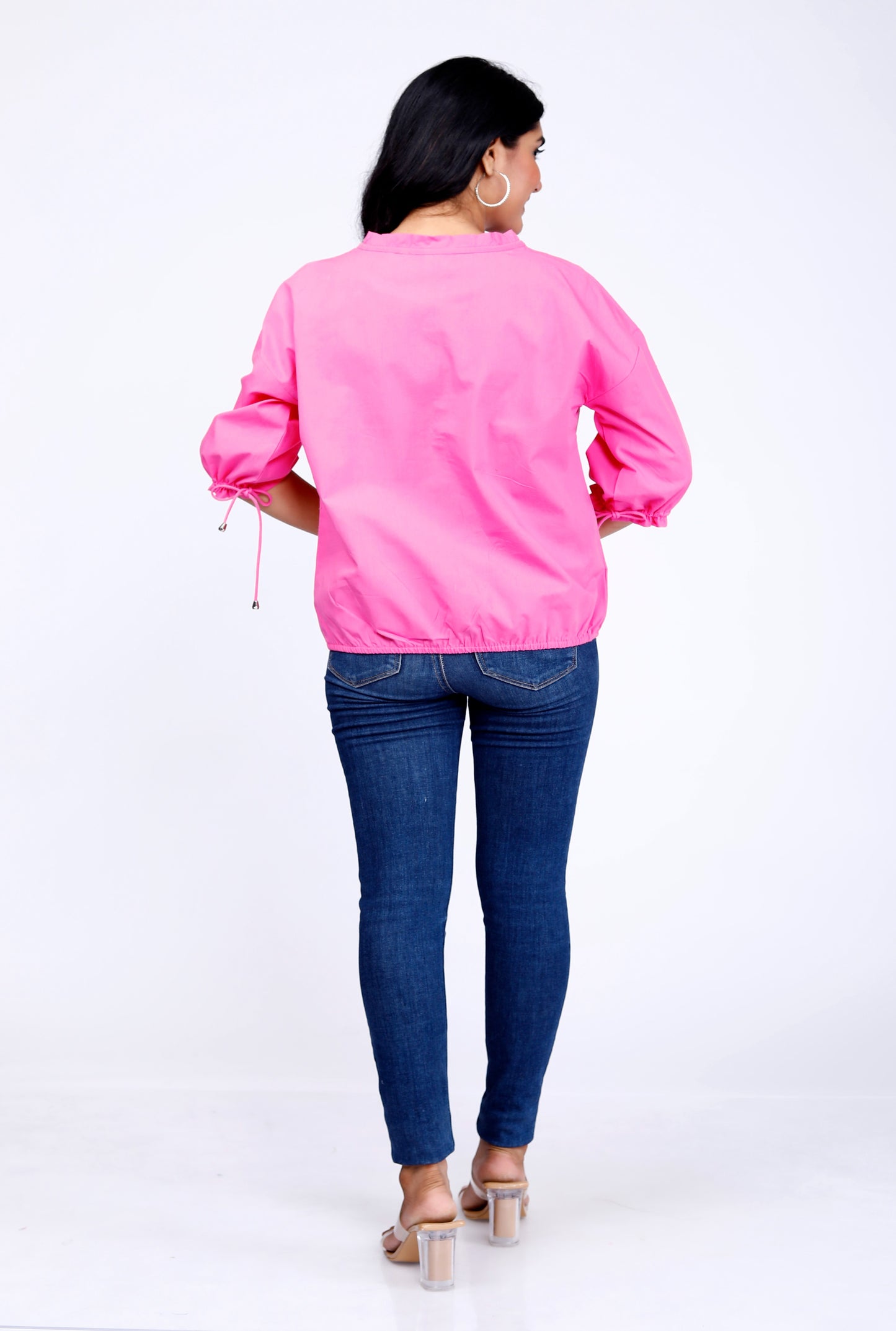 Sakura Elasticated Button-Down Top in Pink