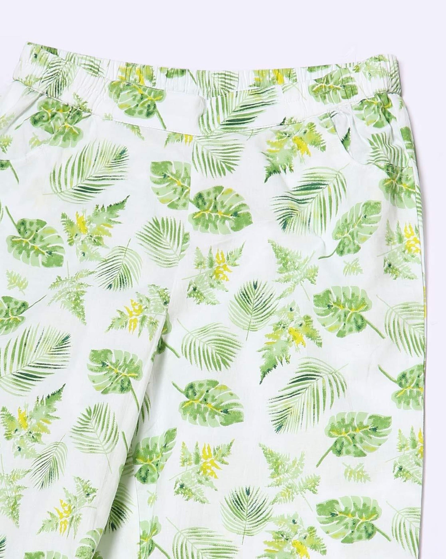 Leaf Print Capris with Ruffled Hem