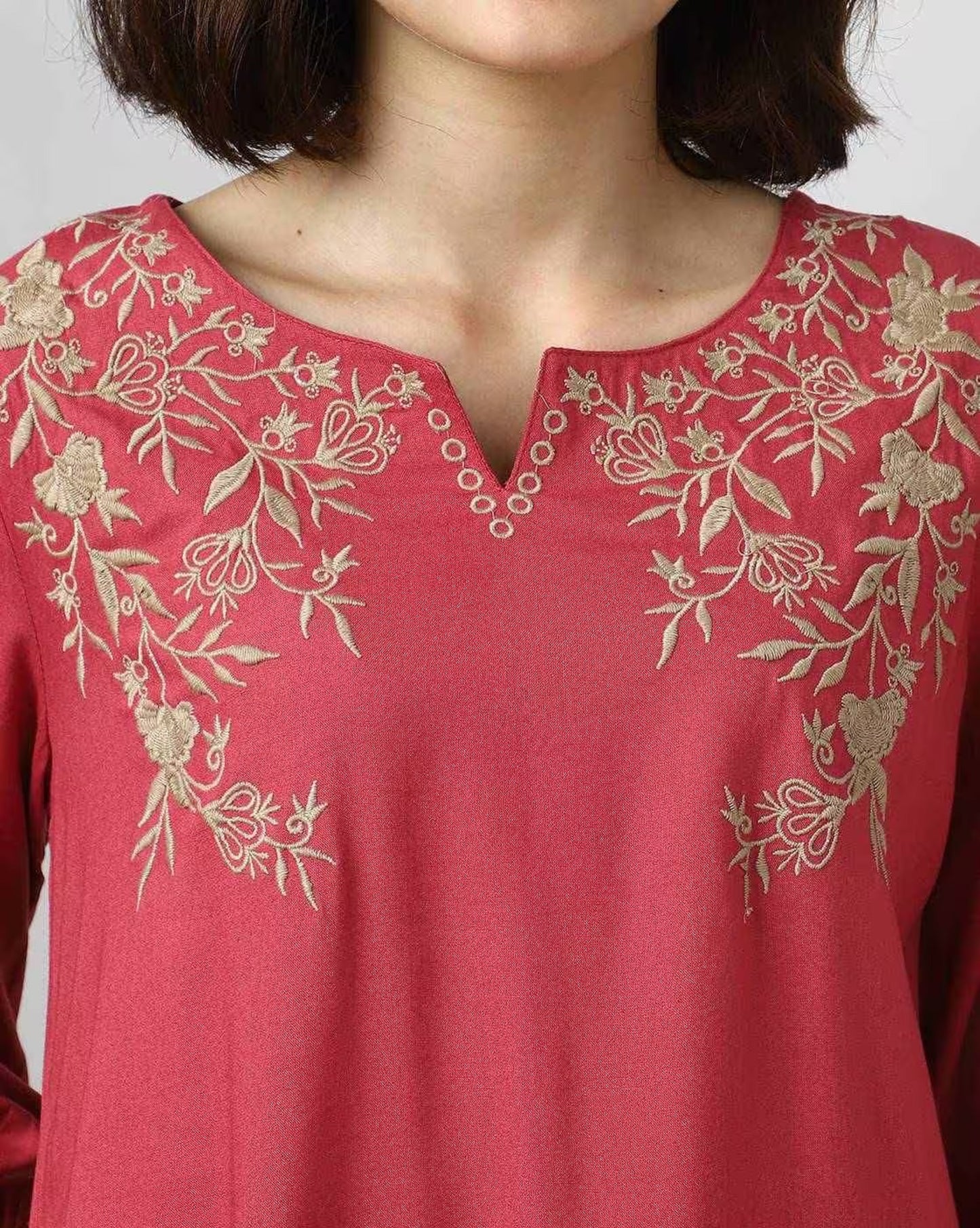 Elegant Mauve Embroidered Kurti - Sakura