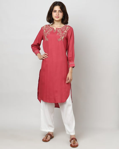 Elegant Mauve Embroidered Kurti - Sakura