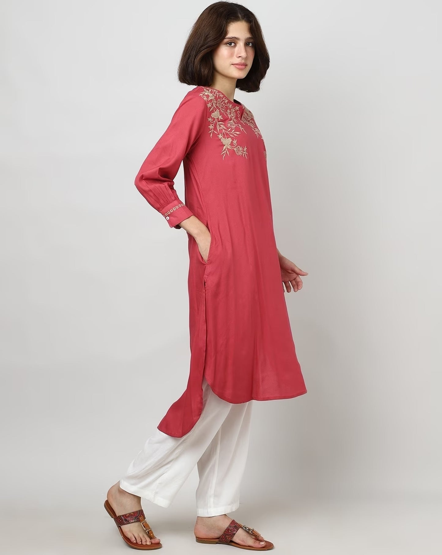 Elegant Mauve Embroidered Kurti - Sakura