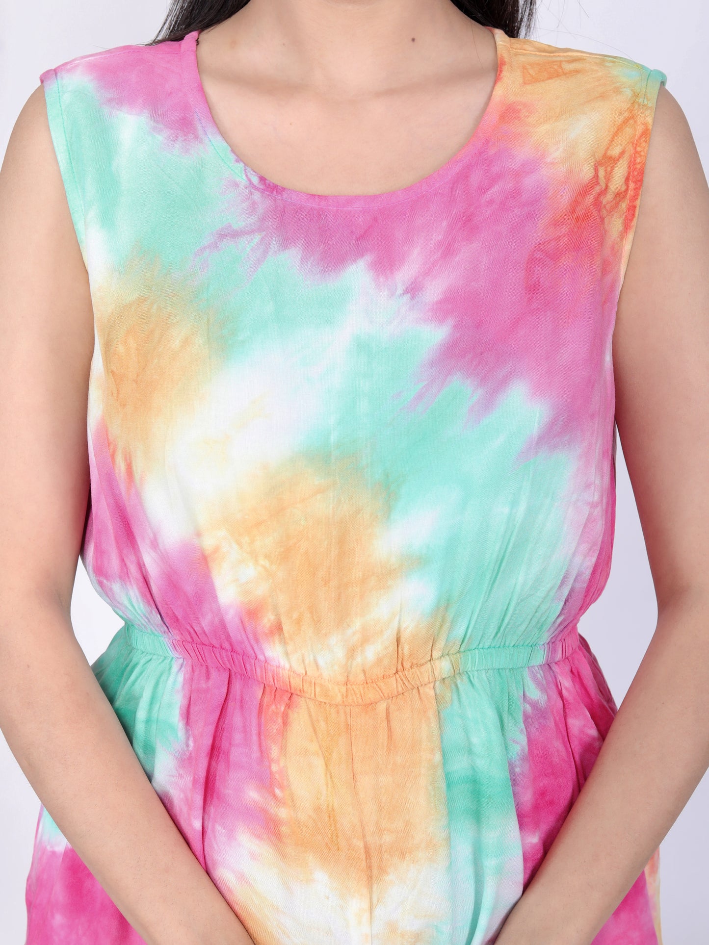 Sakura Multi-Color Tie-Dye Sleeveless Playsuit – Vibrant & Breezy