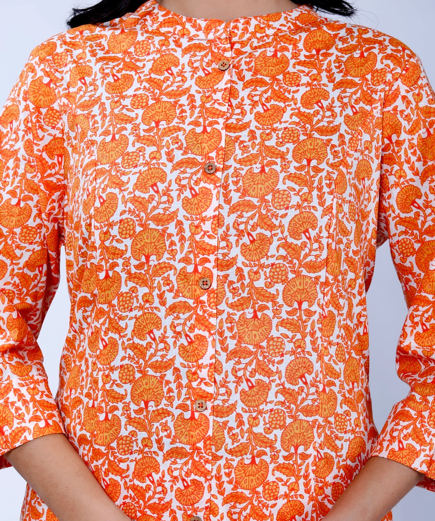 Sakura Women's 100% Cambric Cotton Princess Cut Kurta with Palazzo Set – Orange Floral Print