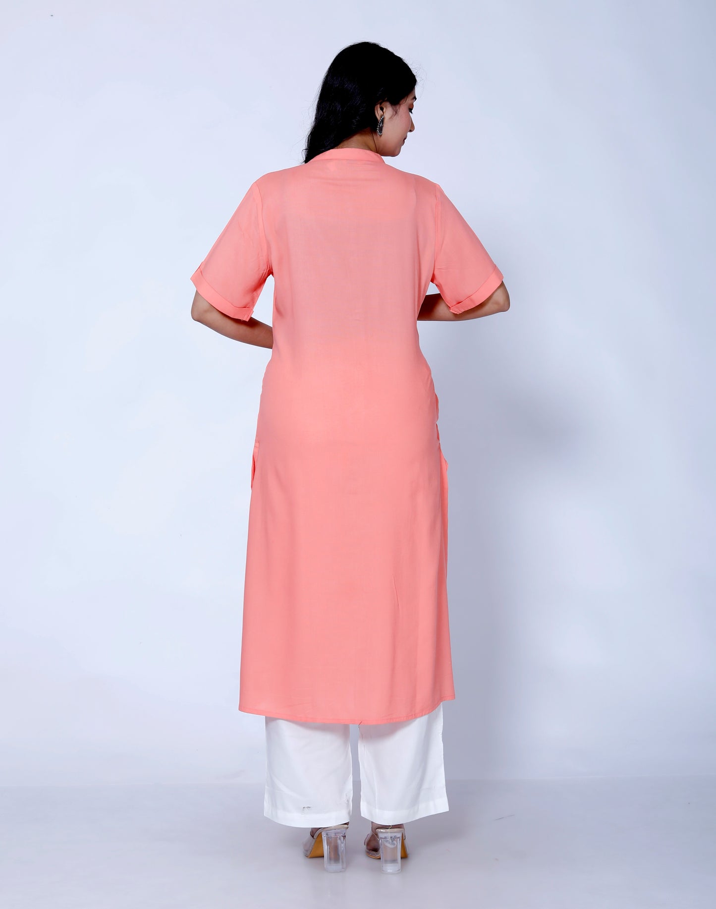 Sakura Peach Kurta with White Palazzo Set