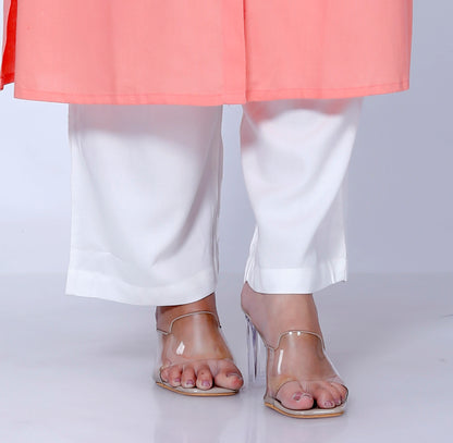 Sakura Peach Kurta with White Palazzo Set