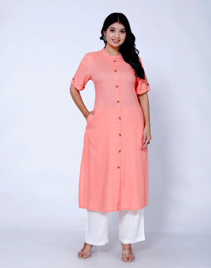 Sakura Peach Kurta with White Palazzo Set