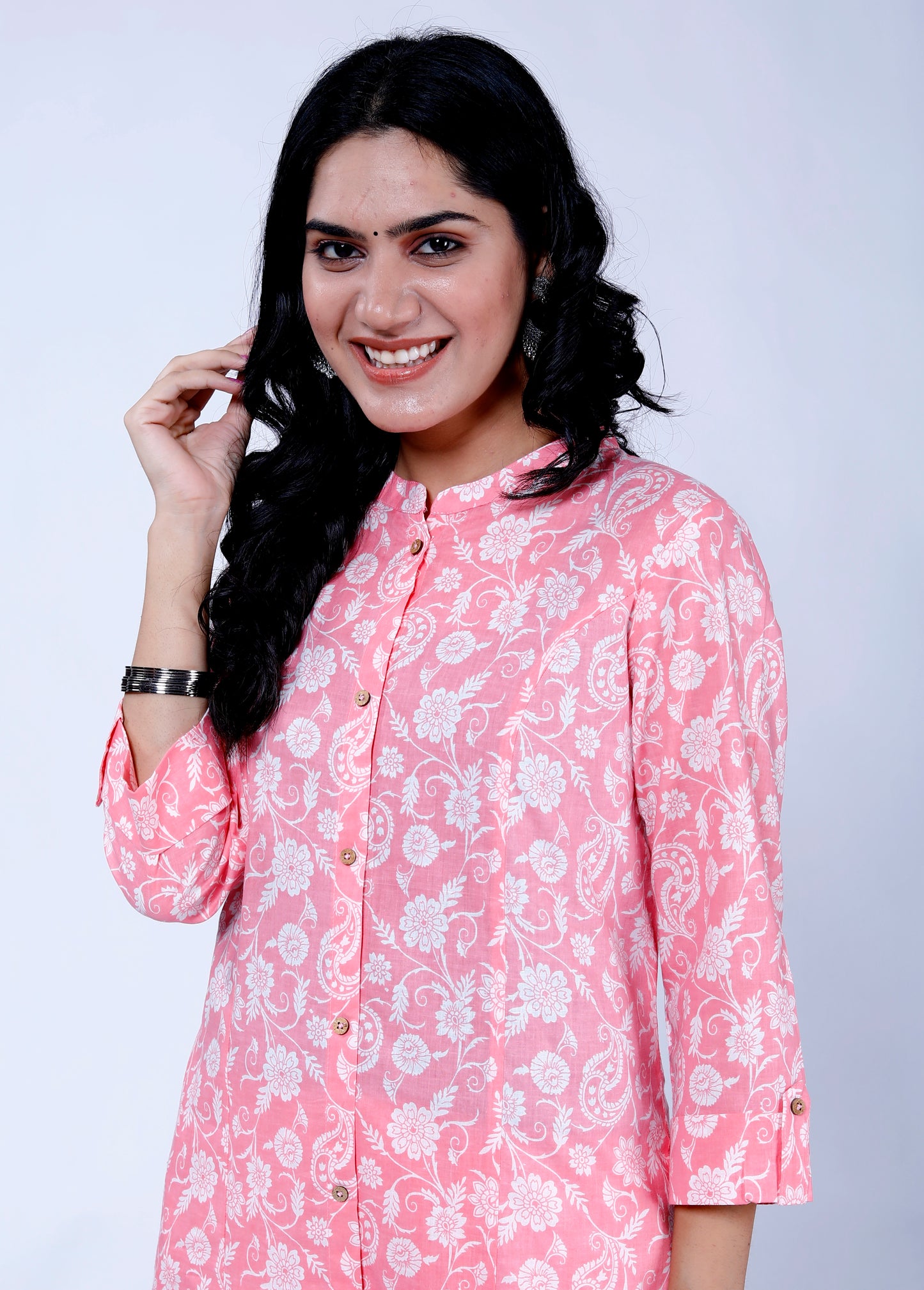 Sakura Women's 100% Cambric Cotton Princess Cut Kurta with Palazzo Set – Pink Floral Print