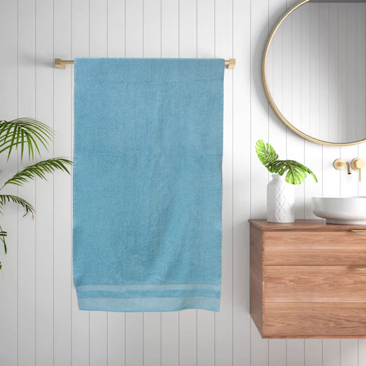 Sakura Sky Blue Cotton Terry Bath Towel - 70x140 cm, 500 GSM