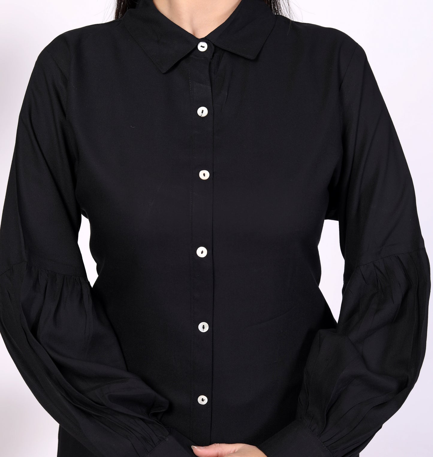 Sakura Women's Black Long Sleeve Shirt – 100% Liva Viscose Rayon Staple | Perfect for Formal & Casual Wear