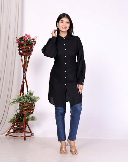 Sakura Women's Black Long Sleeve Shirt – 100% Liva Viscose Rayon Staple | Perfect for Formal & Casual Wear