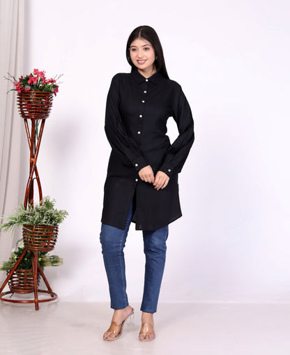 Sakura Women's Black Long Sleeve Shirt – 100% Liva Viscose Rayon Staple | Perfect for Formal & Casual Wear