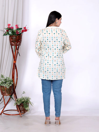 Sakura Women's Cream Printed Cotton Kurti – Elegant & Comfortable Casual Wear