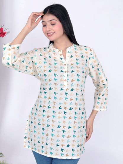 Sakura Women's Cream Printed Cotton Kurti – Elegant & Comfortable Casual Wear