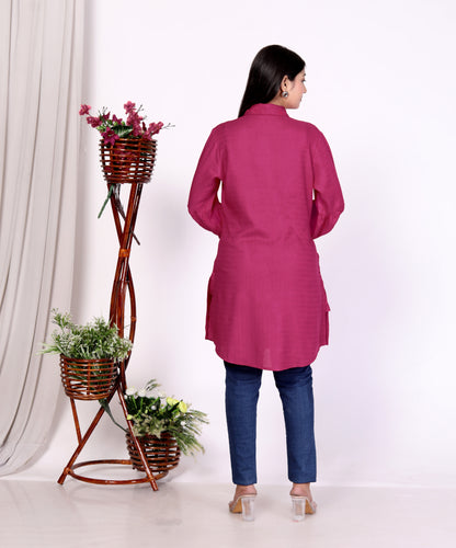 Sakura Women's Dark Pink Long Sleeve Shirt – 100% Liva Viscose Rayon Dobby | Premium Quality Formal & Casual Wear