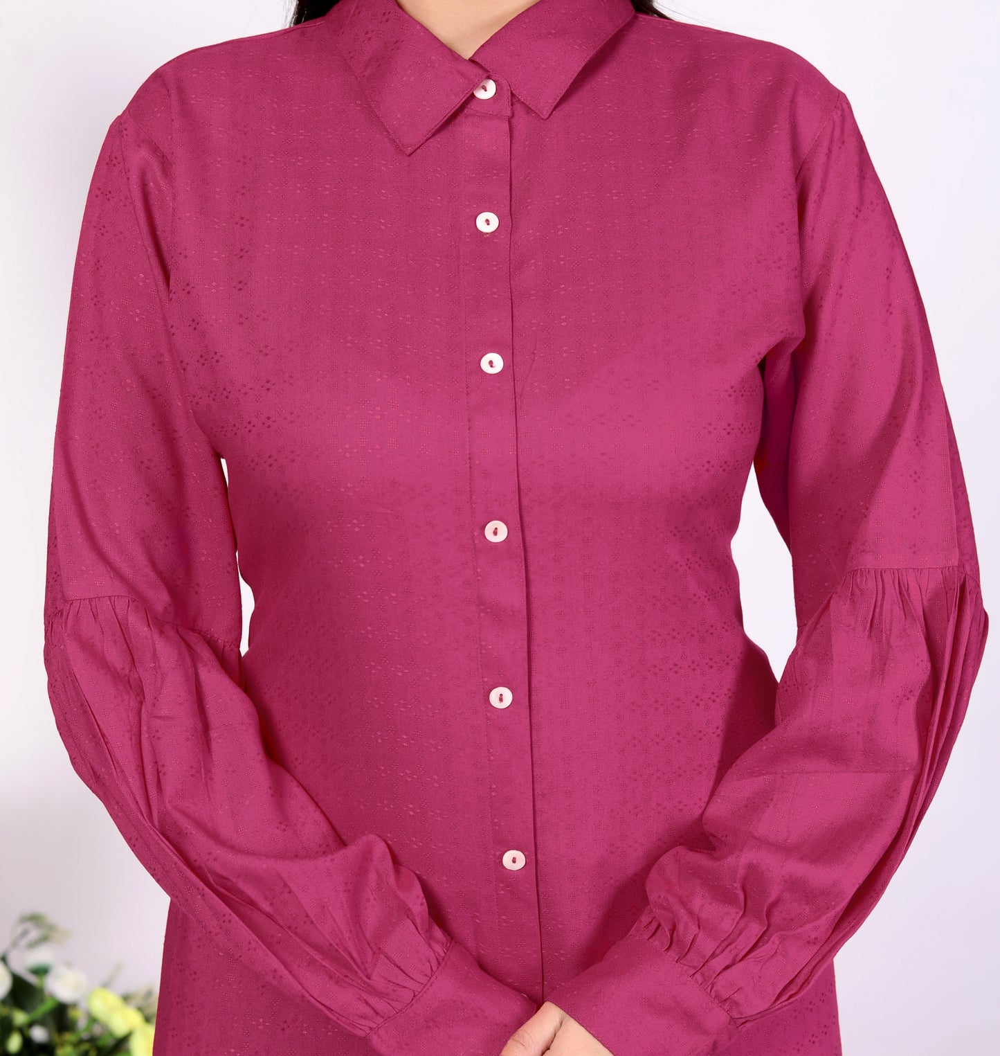 Sakura Women's Dark Pink Long Sleeve Shirt – 100% Liva Viscose Rayon Dobby | Premium Quality Formal & Casual Wear