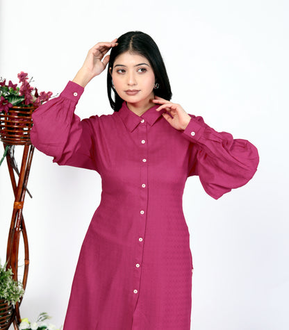 Sakura Women's Dark Pink Long Sleeve Shirt – 100% Liva Viscose Rayon Dobby | Premium Quality Formal & Casual Wear