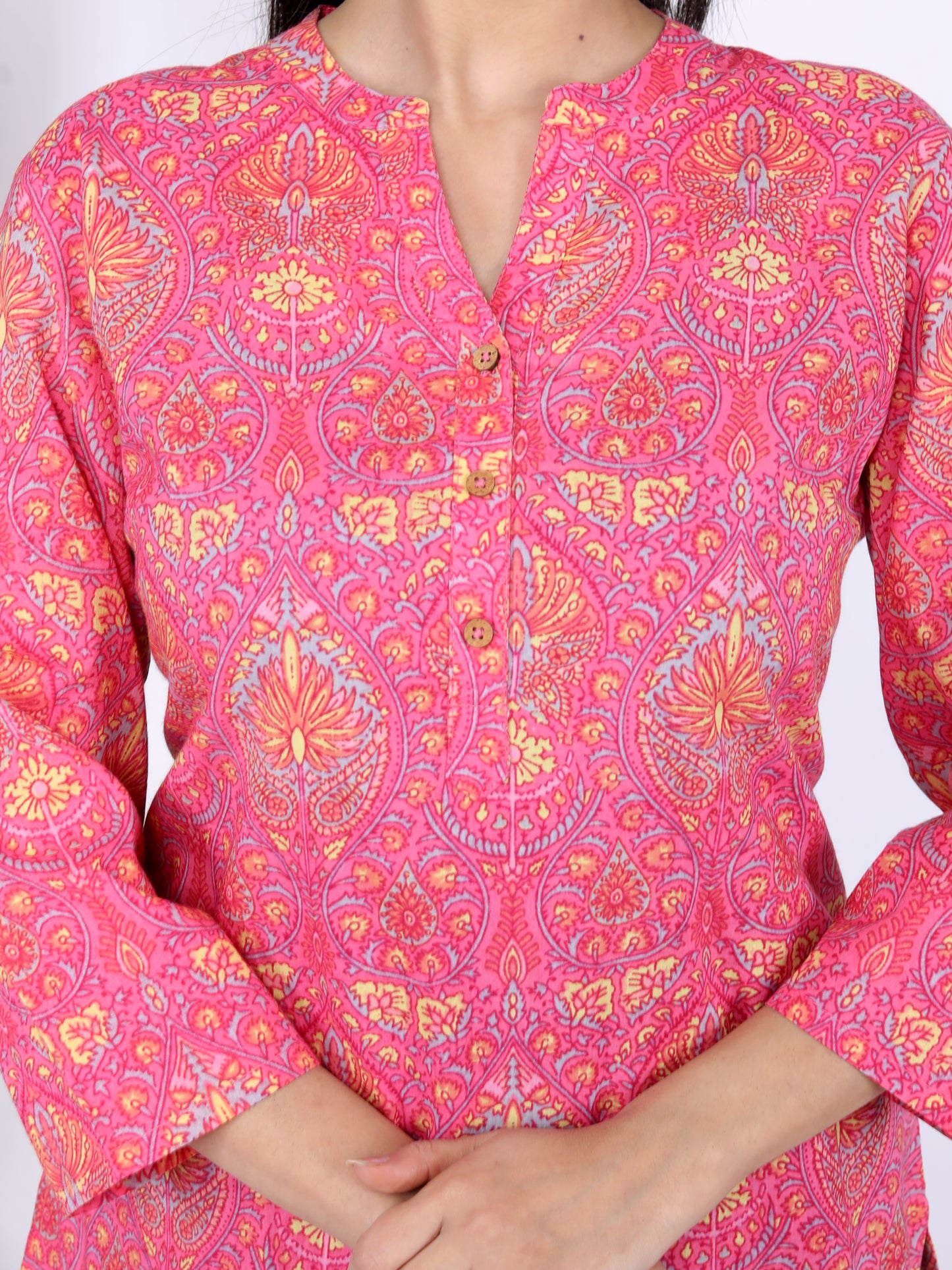 Sakura Women's Pink Printed Cotton Kurti – 100% Cambric Cotton, Stylish & Comfortable Daily Wear