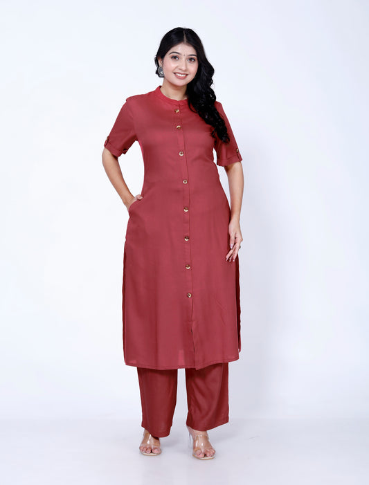 Sakura Women's Wine Kurta & Palazzo Set