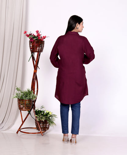 Sakura Women's Wine Long Sleeve Shirt – 100% Liva Viscose Rayon Staple | Elegant Formal & Casual Wear