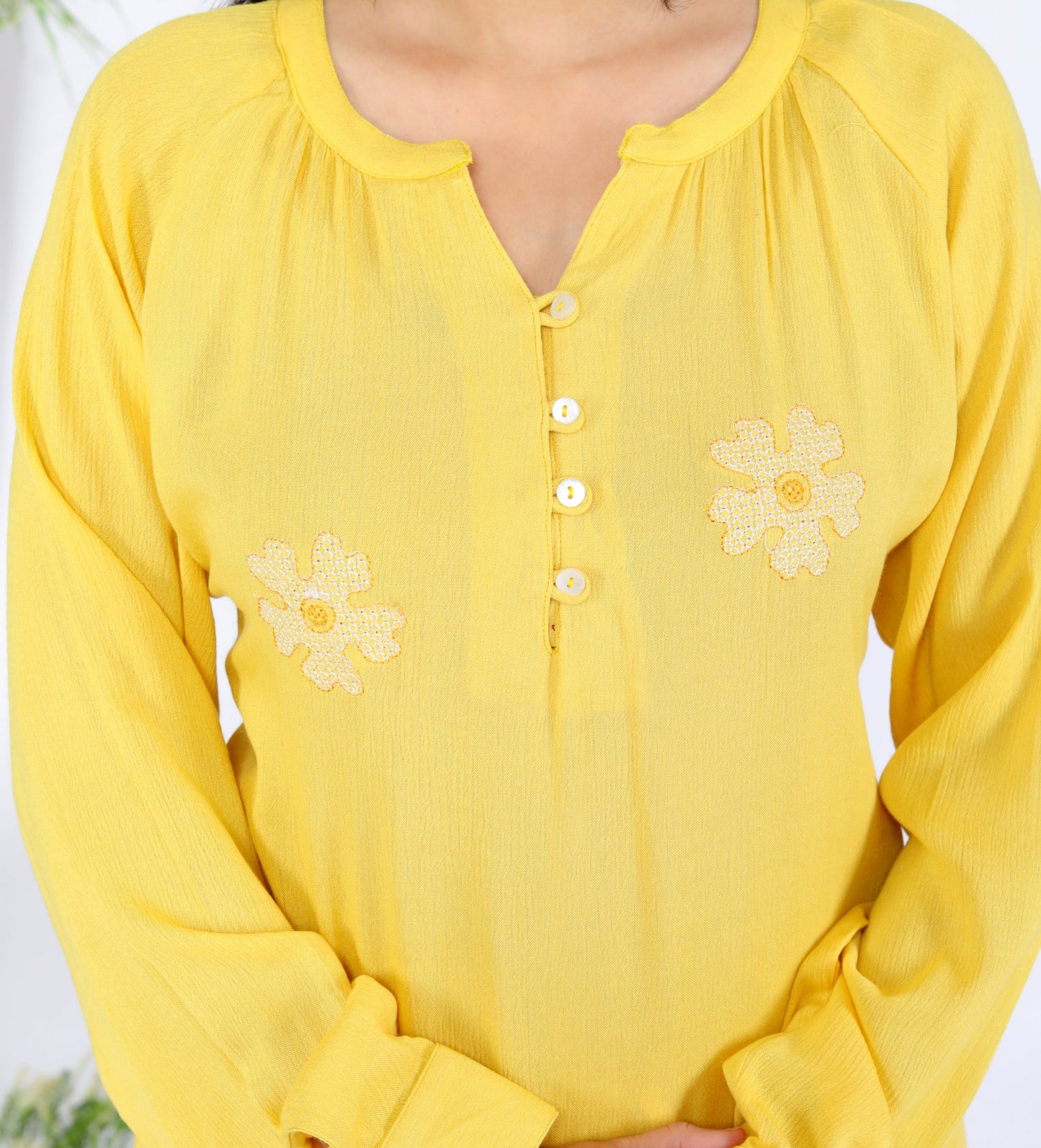 Sakura Women's Yellow Floral Embroidered Liva Rayon Crepe Two-Piece Kurta and Pant Set