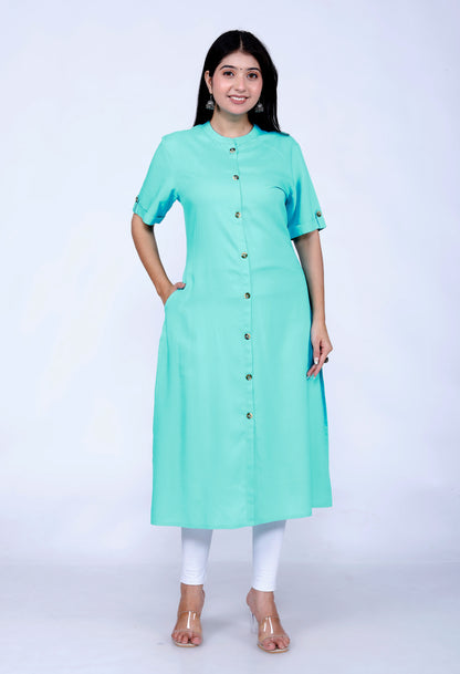 Sakura Sea Green Liva Viscose Rayon Kurta with Pocket