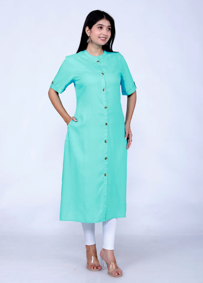 Sakura Sea Green Liva Viscose Rayon Kurta with Pocket