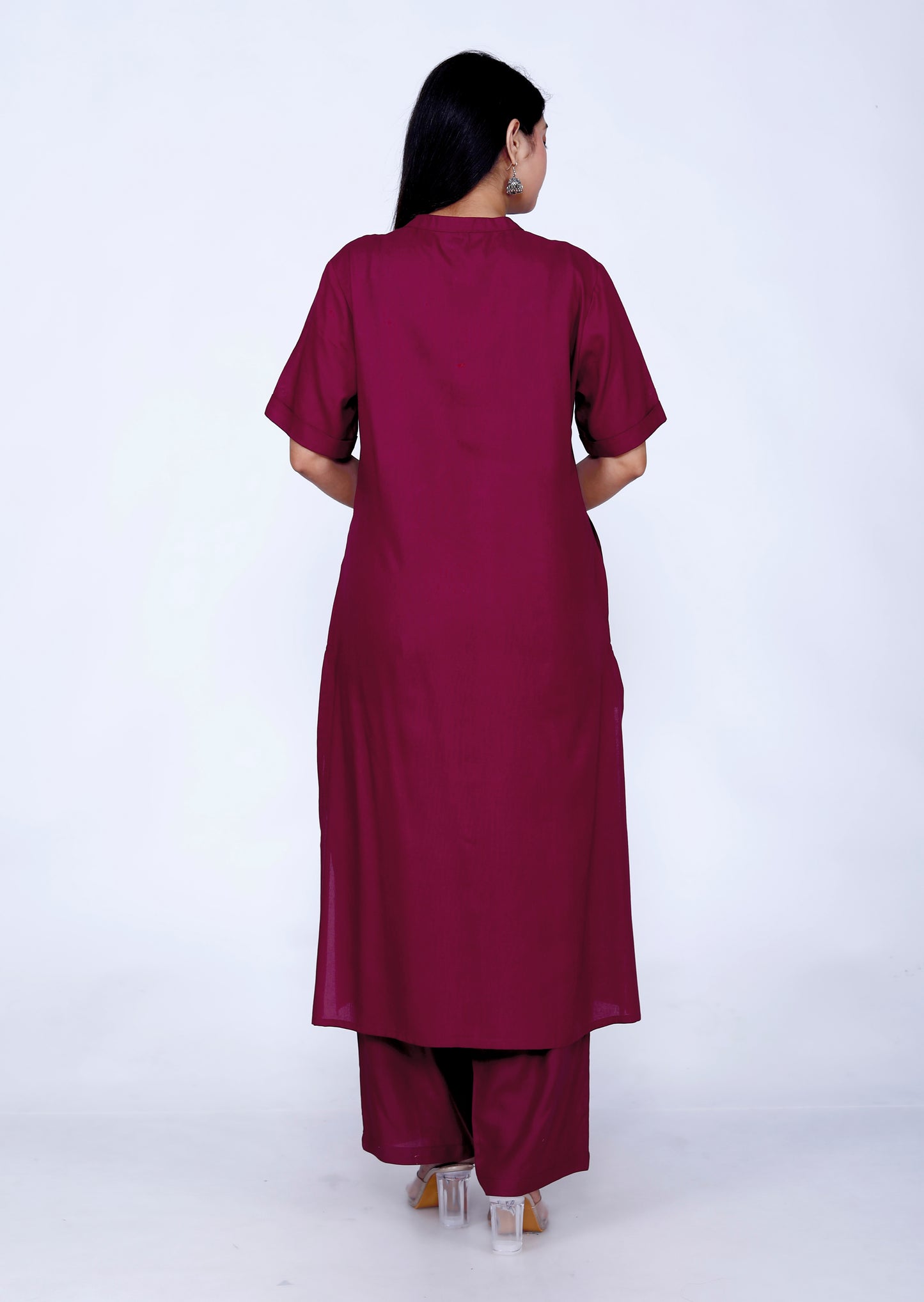 Sakura Wine Co-Ord Set with Pocket Kurta & Palazzo