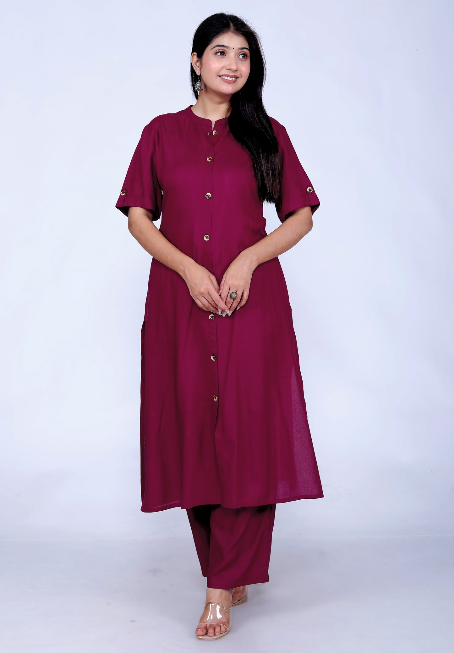 Sakura Wine Co-Ord Set with Pocket Kurta & Palazzo